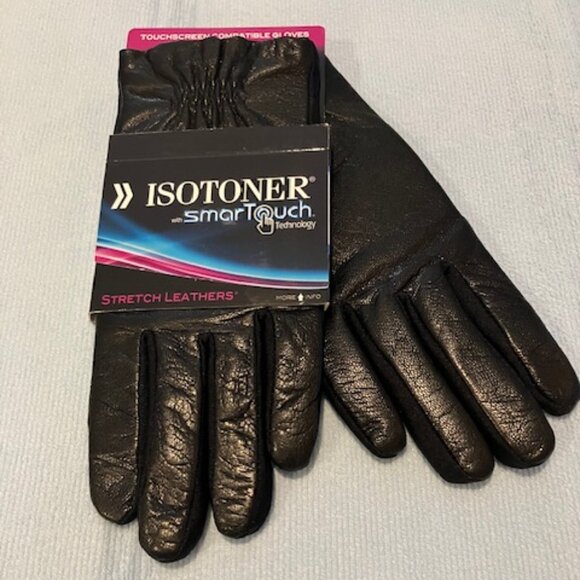 Isotoner Gloves Black Leather Size M/L - Picture 1 of 5